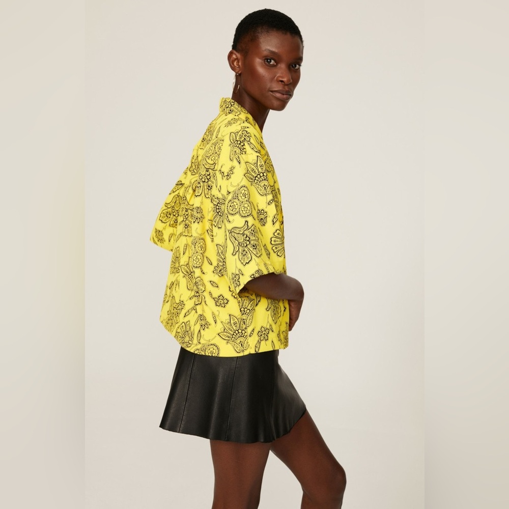 Saunders x RTR Rox Top Yellow Floral‎ Short Sleeve V-Neck Button Front size 0 - Picture 2 of 13